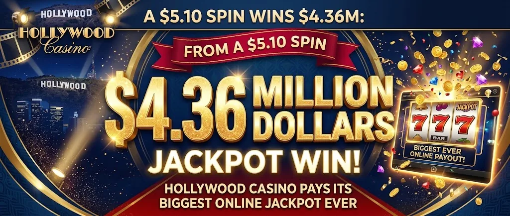 Un giro de $5,10 gana $4,36 millones: Hollywood Casino paga el mayor premio mayor en línea de su historia